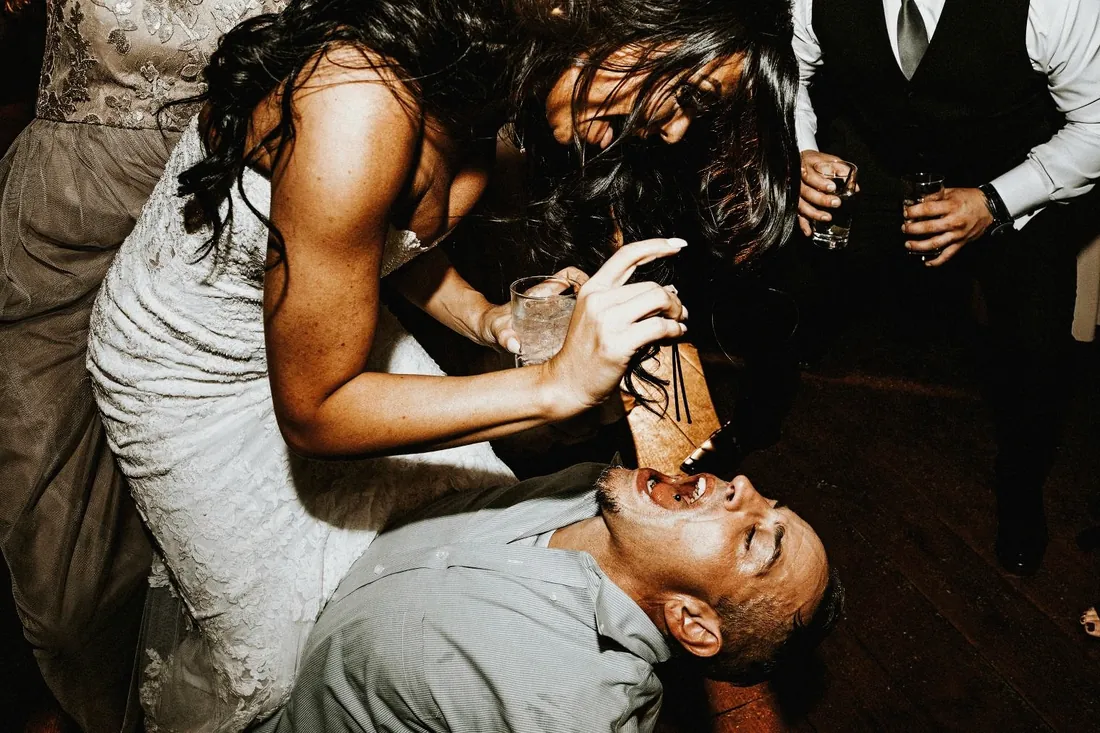 Guests celebrating wildly on the dance floor