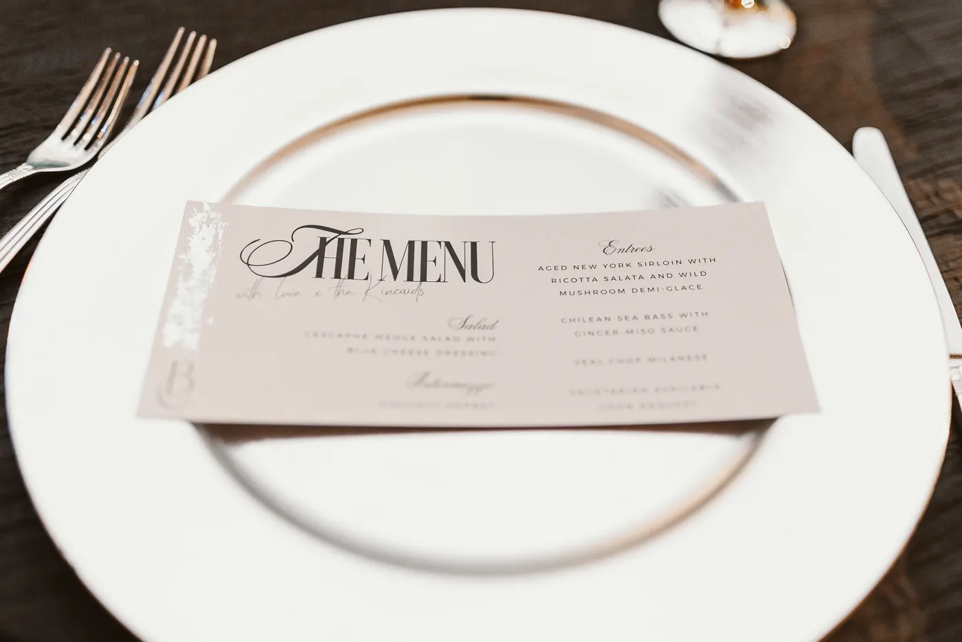 The reception menu on a place setting at The Vie by Cescaphe in Philadelphia