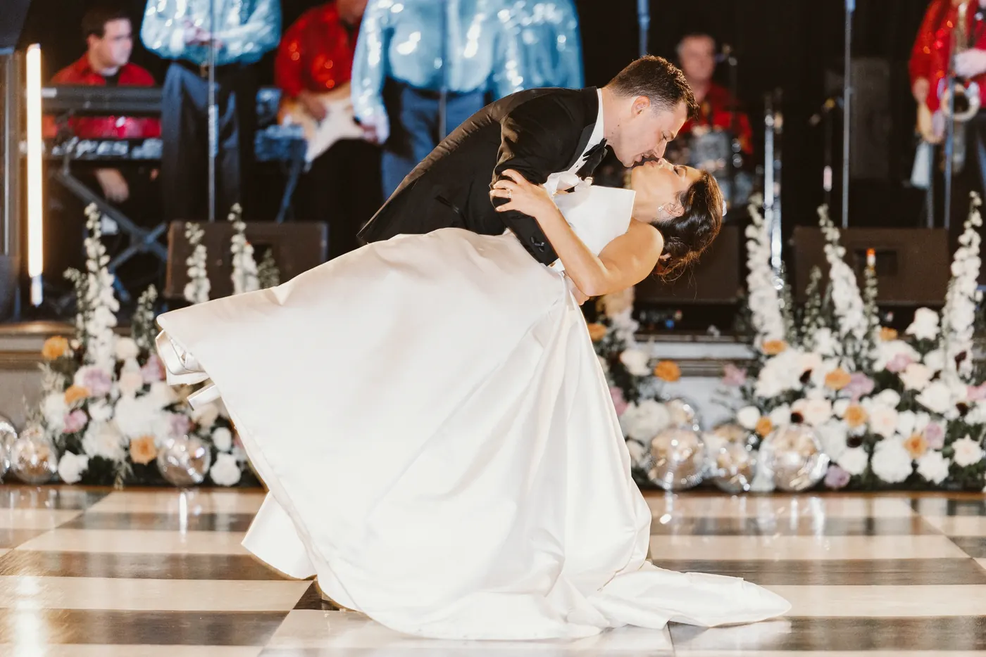 Branon dipping Celeste during their first dance at The Vie by Cescaphe in Philadelphia