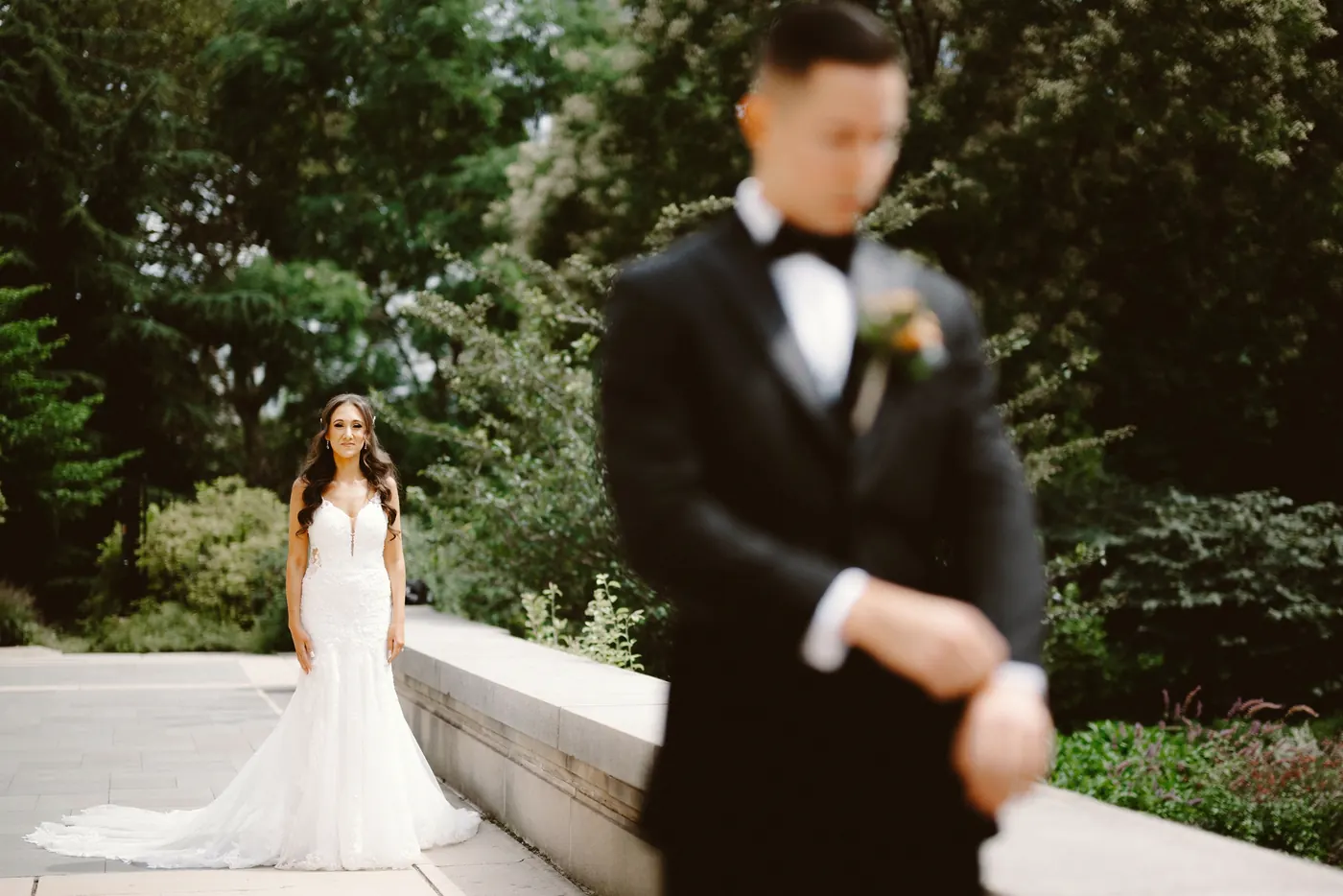 Danielle walking up behind Chris for their first look at the Rodin Museum in Philadelphia