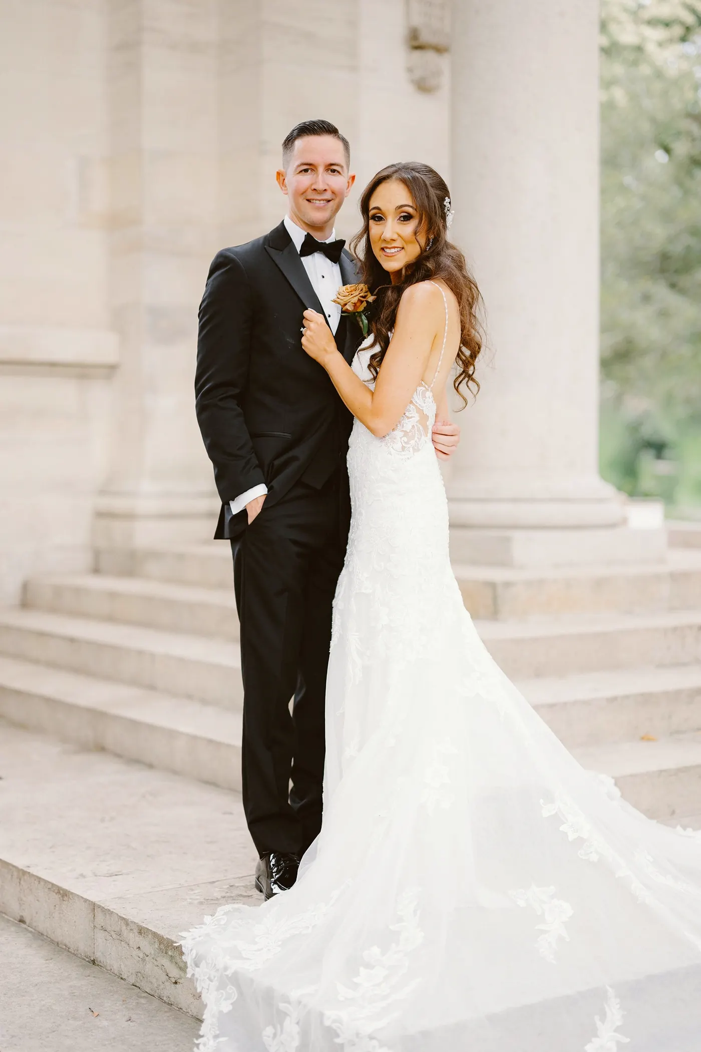 Chris and Danielle on the stone steps of the museum at the Rodin Museum in Philadelphia