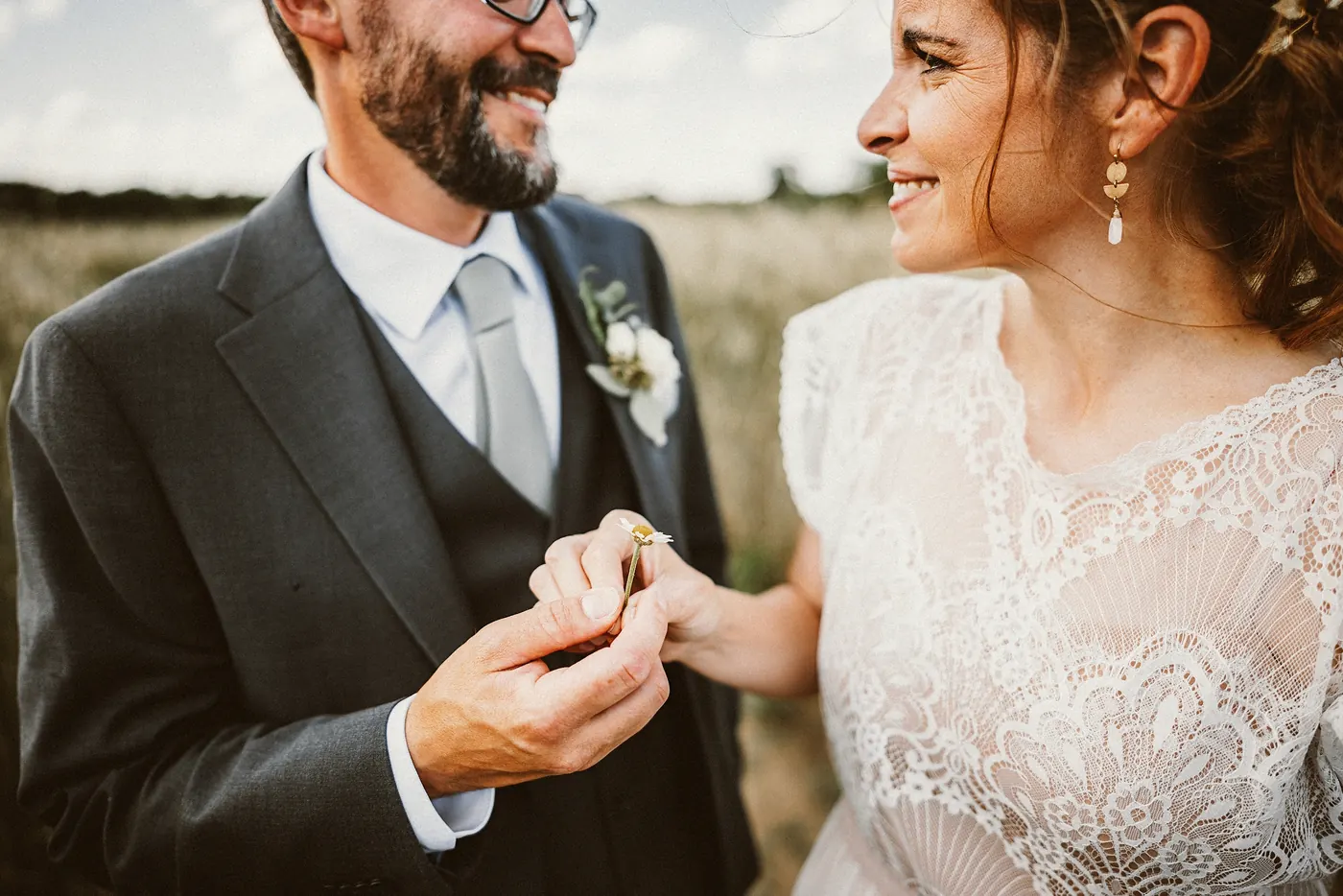 Matt holding Erica's hand and showing off her ring at Johnson's Locust Hall Farm in Jobstown, NJ